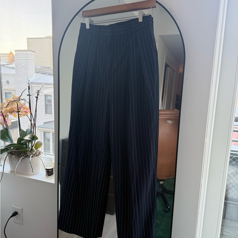 STAUD Luisa Pinstripe Wide-Leg Dress Pants